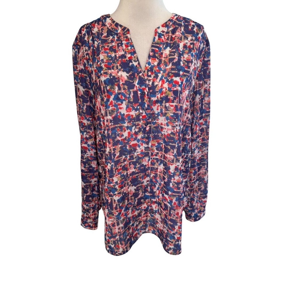 Zac & Rachel Women's Abstract Geometric Print Split V-Neck Blouse Multi Medium